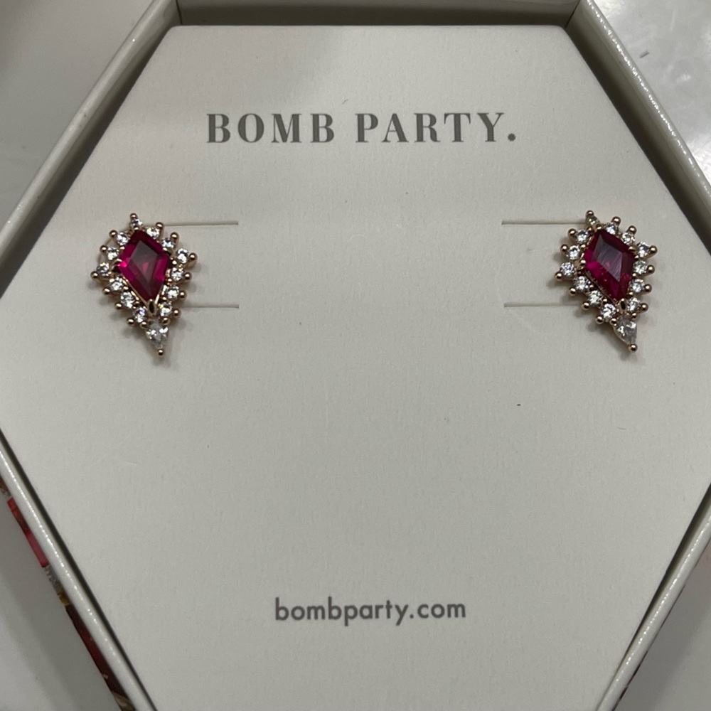 Bomb party July birthstone earrings - never worn - comes with original box